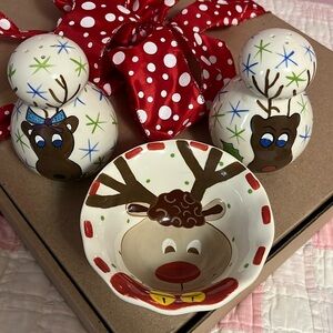 Coton Colors St Jude Reindeer Ruffle Bowl and Salt/Pepper Shakers 🎄